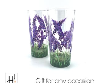 Lavender Glasses | Farmhouse Kitchen decor | Christmas gift | For mom | For her | For wife | Flower decor | Mother's day | Set of 2