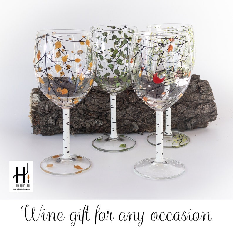 Four Seasons Wine Glasses Birch / Aspen Tree Wine Glasses Etsy