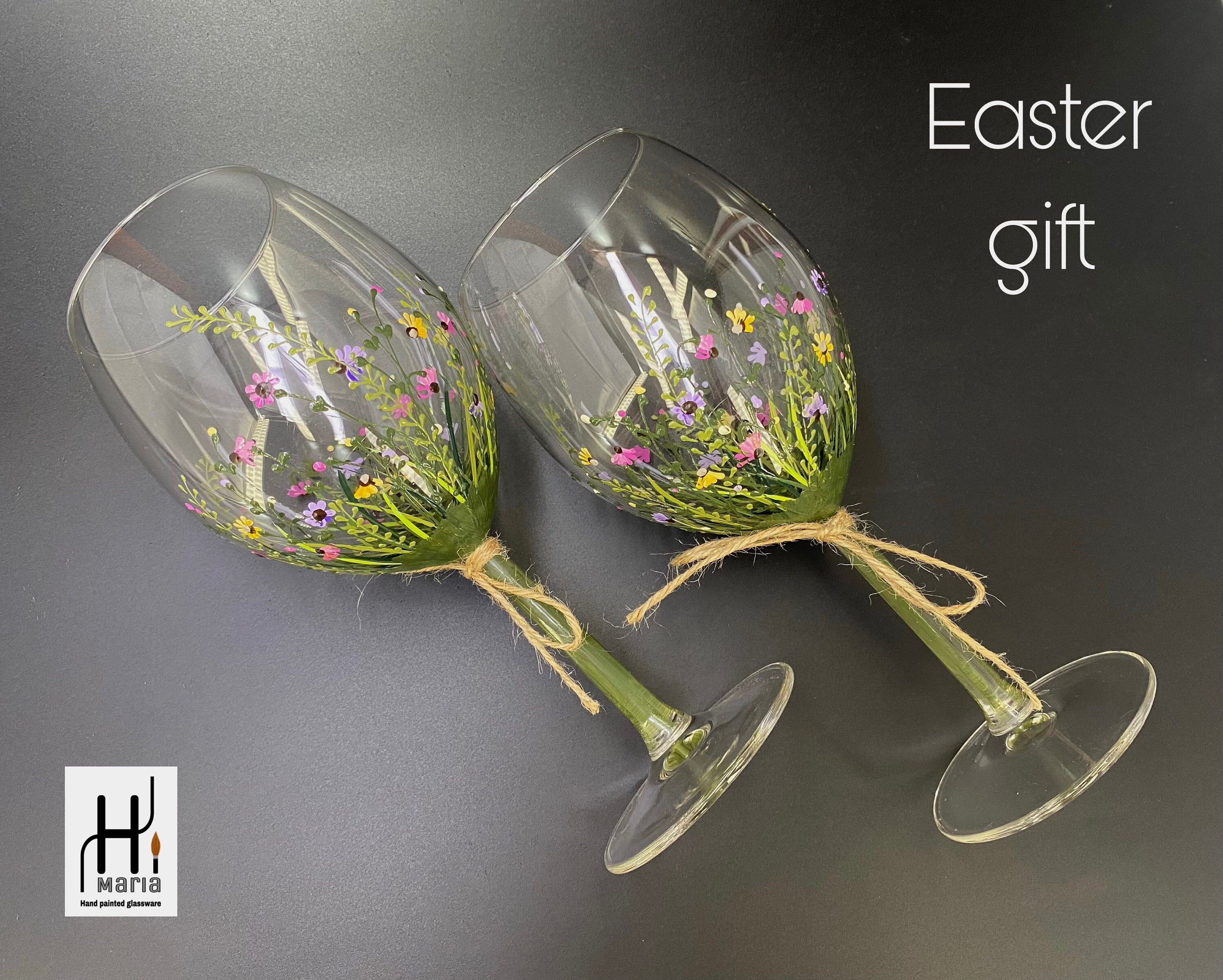 Floral wine glass | Wildflowers | Easter |  Painted wine glass | Easter gift | Floral decor | Wedding gift for bride - Price per item