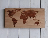 World Map Modern Wall Hanging - Rustic Wooden Map Sign