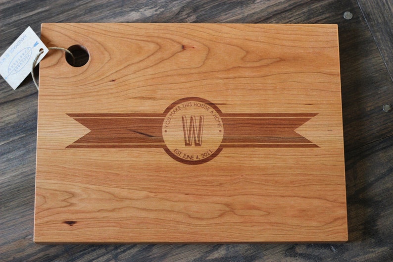 Initial and Date Personalized Ribbon Banner Cutting Board