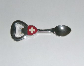 Bottle Opener Switzerland Silver-tone Spoon Magnetic Backing Refrigerator Magnet souvenir  Kitchen Bar