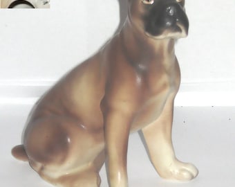 Boxer Dog Arnart Japan S8214 Animal Figurine Ceramic Sitting Brown and Black