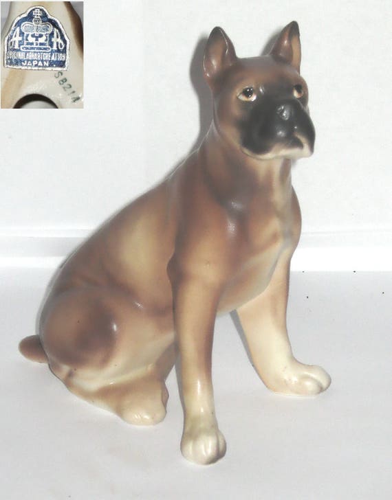 Mid Century Japan Ceramic Dog Boxer Frown Green Studded Collar Spots Spotted With Images Ceramics Boxer Dogs Japan