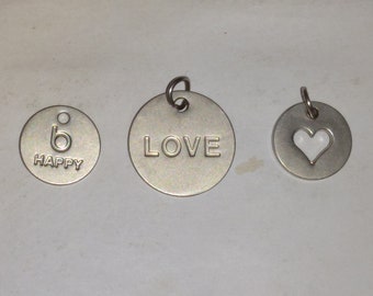 Helen Ficadora for Bloomingdales Silvertone Jewelry Charms set (No Chain) - Love - Open Heart - b Happy