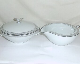 Noritake Japan SILVER KEY Creamer and Sugar Bowl 5941 Porcelain Ceramic Kitchen Dining Dinnerware