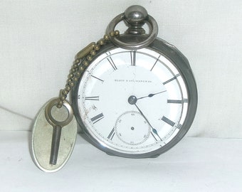 Antique Elgin National Watch Co - AW Co. Ohara Patents - Dec 9, 84 - COIN Silver #69141 Pocket Watch with Key