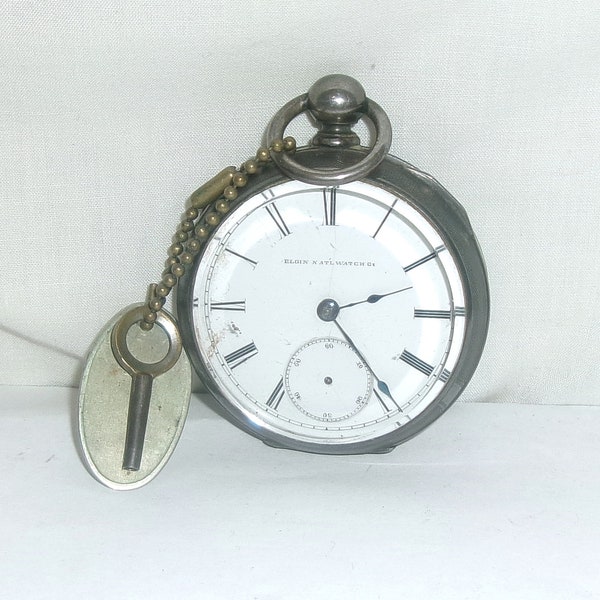 Antique Elgin National Watch Co - AW Co. Ohara Patents - Dec 9, 84 - COIN Silver #69141 Pocket Watch with Key