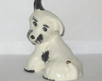 terrier dog Robert Simmons California Art Pottery Ceramic MAX black and white  with bug on tail - Chip