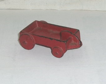 Cast Iron Cart Wagon Trailer Toy Car Miniature Marked 311 Red, Solid, One Piece