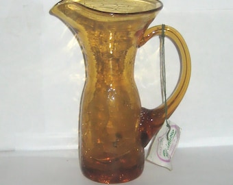 Rainbow Vase glass crackle pitcher Huntington, WV handblown marigold amber Home Decor Kitchen Dining Bar