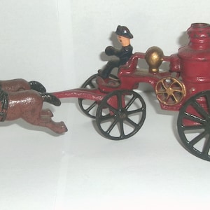 Cast Iron Cart Wagon Trailer Toy Car Horse and buggy Fire engine - Unmarked, 2-piece Black and Red