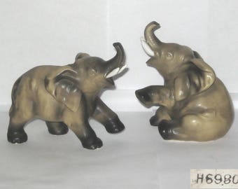 Elephant Lefton China Japan  H6980 Calf Pair Animal Figurine Ceramic 2 Calves Sitting Standing