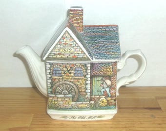 Sadler England Teapot & Lid English Country Crafts The Old Mill Brick Building with Water Wheel