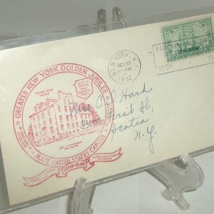 US Postal First Day Cover Stamp 1947 Greater New York Golden Jubilee Federal Hall Memorial