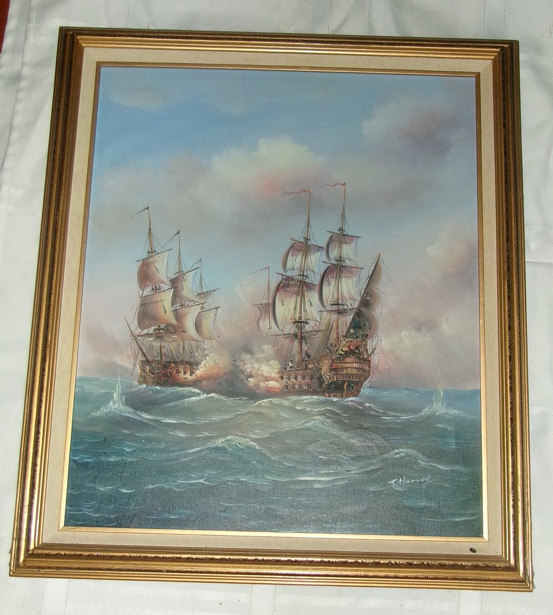 J Harvey Original Oil on Canvas 29x24 Wall Art Hanging Wood Frame