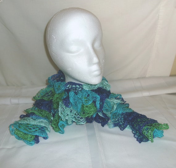 Hand Knit Scarf Fashion Soft and Silky Teal Navy … - image 3