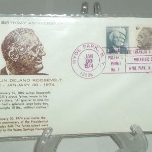 US First Day Cover Postal Stamp 1974 Franklin Delano Roosevelt Hyde Park NY Post Office