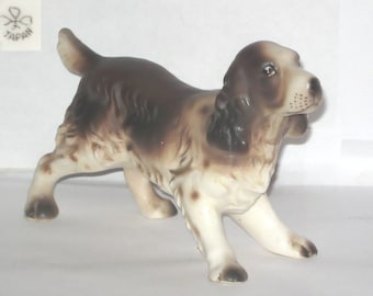 Japan Cocker Spaniel Dog Animal Figurine Ceramic Brown and white Standing