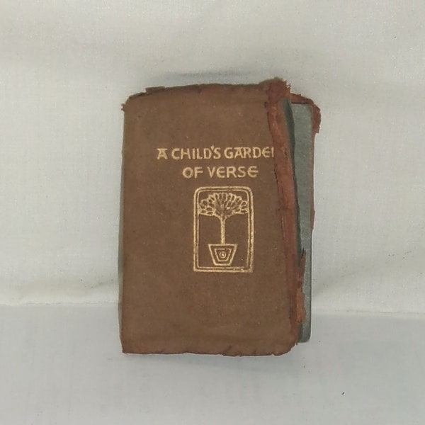 Antique Book MINIATURE A Child's Garden of Verse Leather Bound Gold Stamped Pub. Saalfield, OH Library