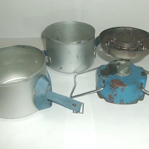 Vintage France Camping GAZ International Globe Trotter - Butane Gas Burner - 2 Aluminum Cups - Cooking, Food, Water