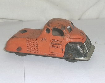 Vintage 1930 Diecast Allied Van Lines Truck Cab Van Painted Orange Painted Decals - One piece