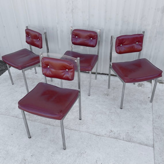 Vintage Modern Acrylic and Vinyl Dining Chairs Set of 4 Etsy UK