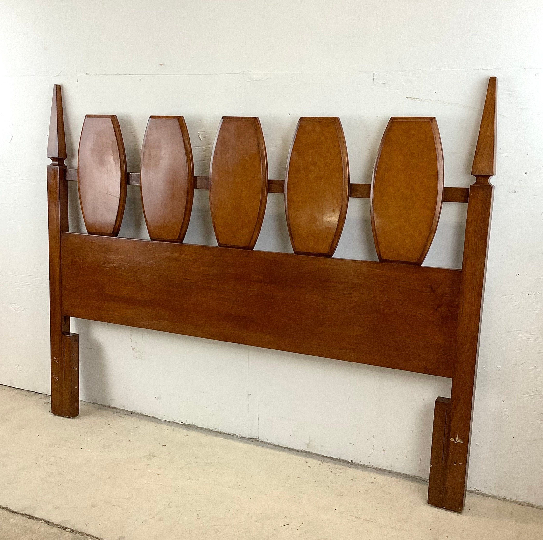 Mid century Modern Burlwood Deco Headboard Full or Queen Size