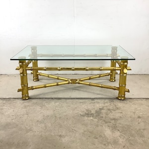 Vintage Modern Faux Bamboo Coffee Table With Glass Top