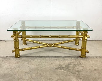 Vintage Modern Faux Bamboo Coffee Table With Glass Top