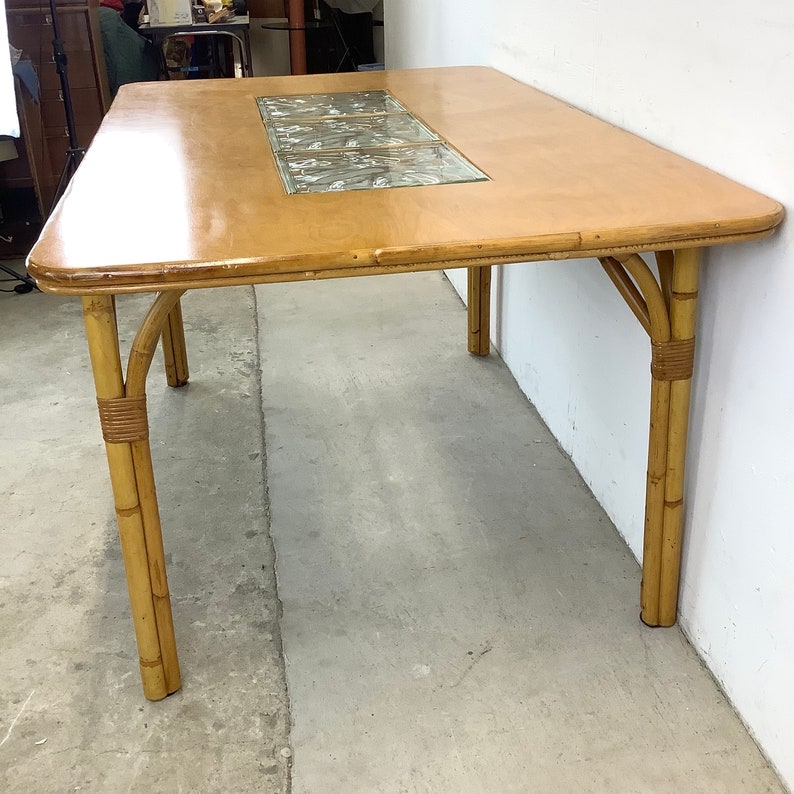 Vintage Rattan and Glass Dining Table image 5