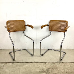 Mid-Century Cesca Style Cane Back Cantilever Armchair Frames- Pair