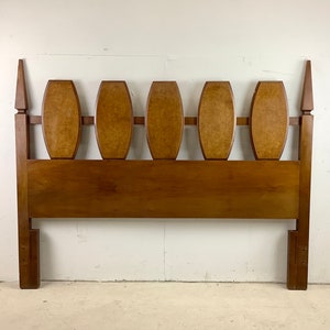 Mid-Century Burl Finish Deco Headboard- Full or Queen