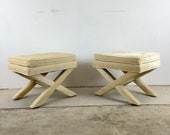 Pair Mid-Century Ottoman or Footstools w X-base