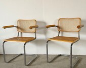 Pair Vintage Modern Cane Back Dining Chairs
