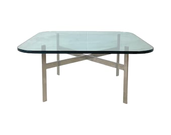 Vintage Barcelona Style Coffee Table • Chrome X Base & Thick Glass • 36x36