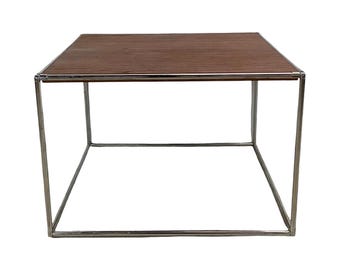 Mid-Century Chrome & Walnut Minimalist Side Table