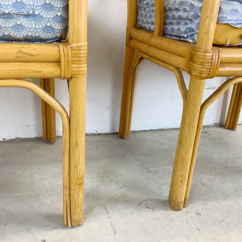 Vintage Boho Modern Bamboo Armchairs Set of Four image 7