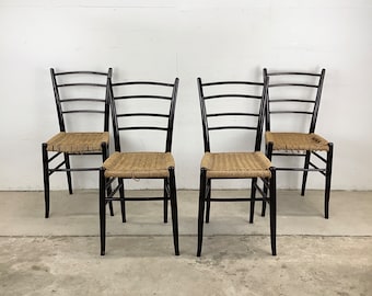 Vintage Rope Seat Dining Chairs after Gio Ponti- Set Four