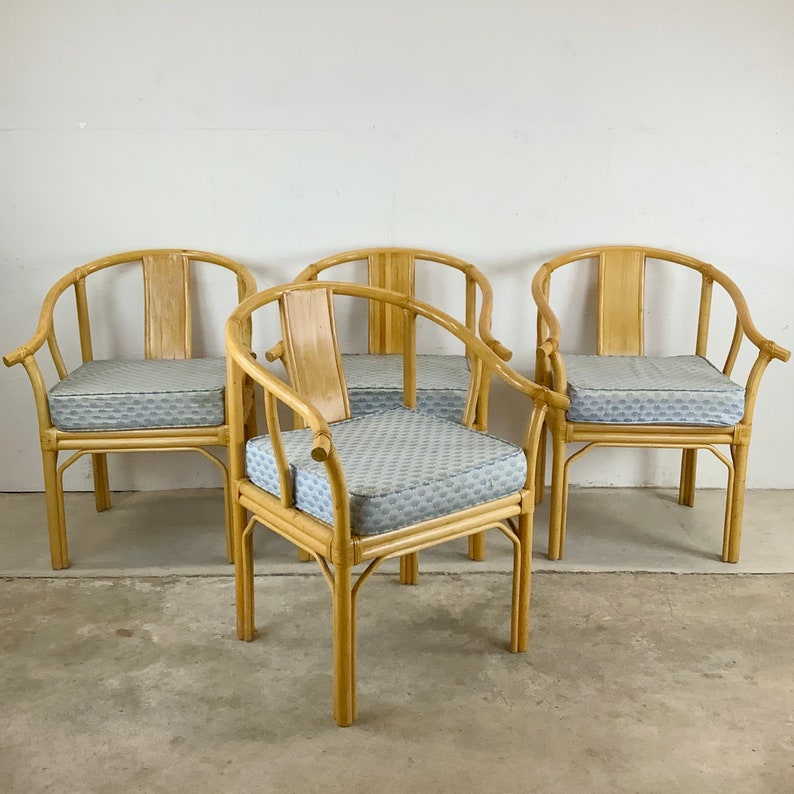 Vintage Boho Modern Bamboo Armchairs Set of Four image 2