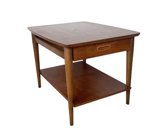 Lane Perception End Table • Walnut • Two-Tier • 1960s • MCM Side Table