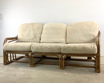 Vintage Coastal Rattan Sofa after Brown Jordan