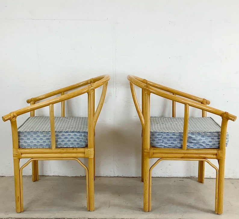Vintage Boho Modern Bamboo Armchairs Set of Four image 3