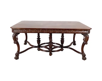 Vintage Renaissance Revival 72” Dining Table with Carved Detail