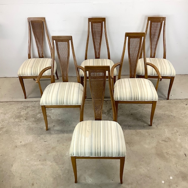 Mid-Century Cane Back Dining Chairs- Six