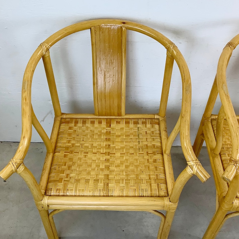 Vintage Boho Modern Bamboo Armchairs Set of Four image 5