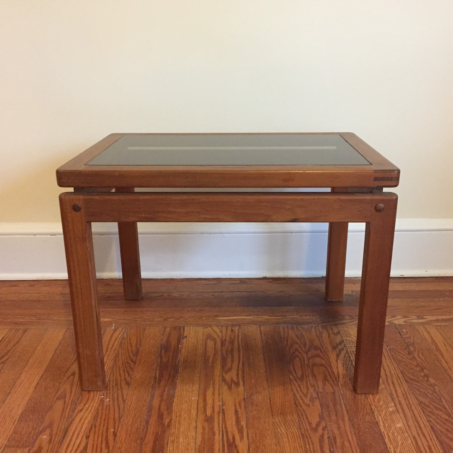 MidCentury Modern Teak and Smoked Glass End Table Etsy