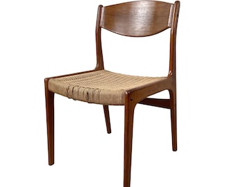 Vintage Danish Modern Teak Chair • Paper Cord Seat • Møller Style • 1960s • Scandinavian MCM •