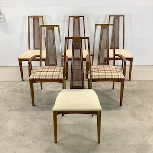Set of Six Mid-Century Modern Highback Dining Chairs