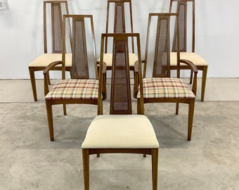 Set of Six Mid-Century Modern Highback Dining Chairs